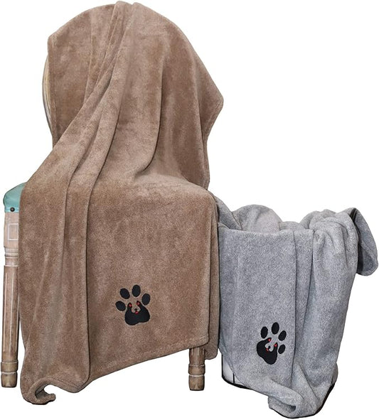 Extra Large Dog Towels for Drying Dogs - Pack of 2 - Super Absorbent Soft Microfiber Pet Bath Grooming Towel for Dogs and Cats & Other Pets (XL-55" * 36", Grey and Brown)