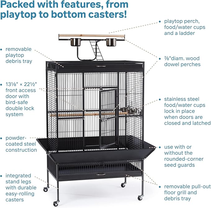 Prevue Pet Products Wrought Iron Select Bird Cage 3154BLK, Black Hammertone, 36-Inch by 24-Inch by 66-Inch