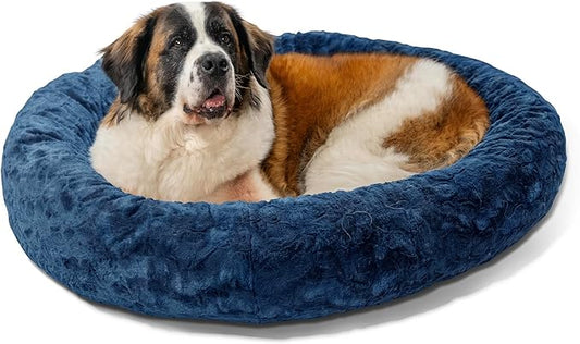 Best Friends by Sheri The Original Calming Donut Cat and Dog Bed in Lux Fur Navy, Extra Large 45"