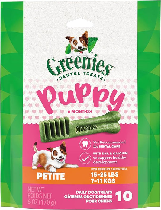 Greenies Puppy Petite Size Natural Dental Dog Treats, 6 oz. Pack (10 Treats)