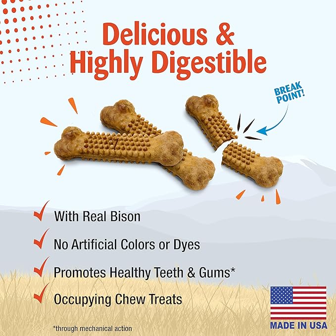 Nylabone Nubz WILD Natural Edible Chew Treats for Dogs, Made in USA, Bison Flavor, Small - Up to 25 lbs. (12 Count)
