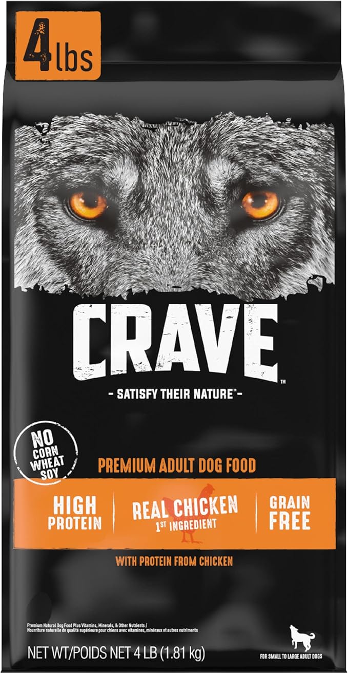 CRAVE Grain Free High Protein Adult Dry Dog Food, Chicken, 4 lb. Bag