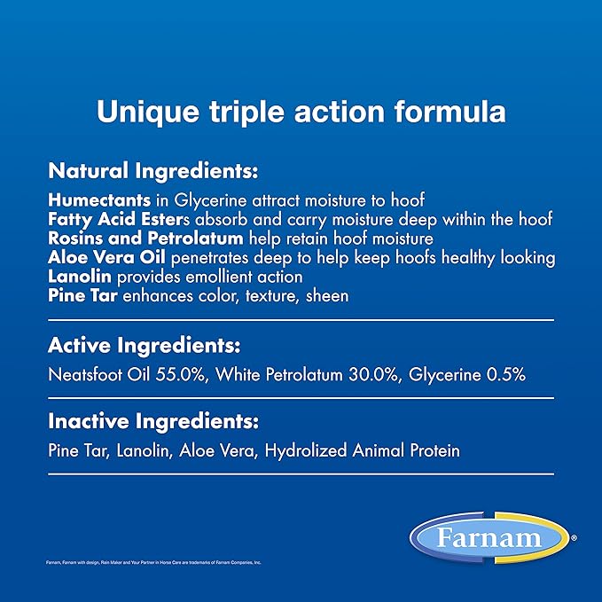 Farnam Rain Maker Triple Action Hoof Oil for Horses Moisturizer and Conditioner, Attracts, Absorbs and Retains Moisture, Contains Aloe, 32 Oz.