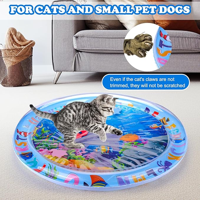 Palksky Cat Water Mat for Cats, Upgraded-Thicken Unbreakable Cat Splash Play Mat, Cat Water Play Mat for Indoor Cats, Interactive Cat Toys for Self Play