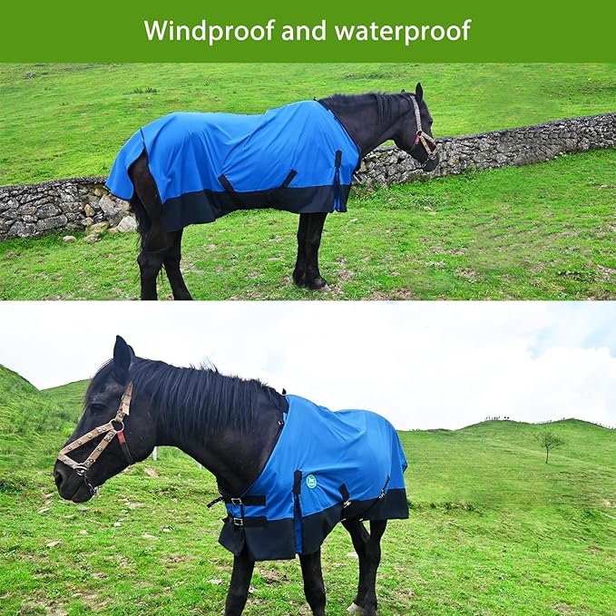 Waterproof and Breathable Horse Sheet|Horse Blankets for Real Horses|Adjustable with Tail Rainy Day Choices for Horses(76", Blue)