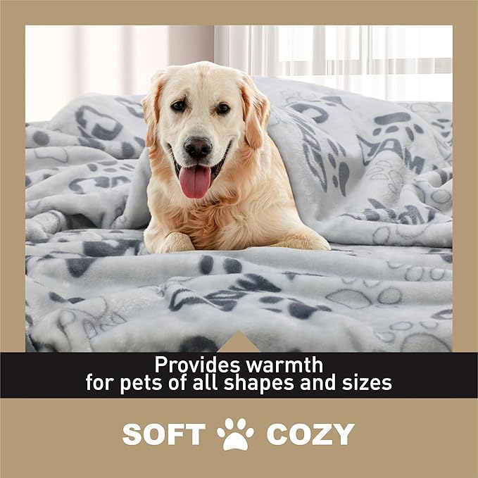 Gowyeg® Large Dog Blanket, Soft Fleece Dog Blankets for Medium Dogs, 60X50 inches Fluffy Flannel Pet Cat Puppy Blanket Mat Cover for Bed Couch,Cute flannel Bones and paw print, Grey