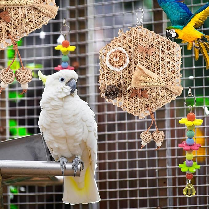 Parrot Conure Toys, Bird Hanging Shredding Foraging Toys, Parakeet Toy Parrot Hanging Bell Toys for Conures, Cockatiel, Budgies, Lovebird, Small Birds Cage Toy