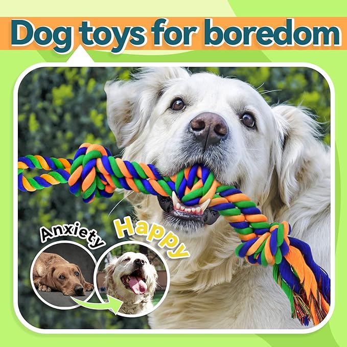 Dog Chew Toys for Aggressive Chewers, Indestructible Dog Toys for Large Dogs Aggressive Chewers, Tough Puppy Teething Chew Toys for Boredom, Dog Rope Toys for Medium to Large Breed, Tug of War Dog Toy