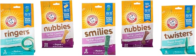 Arm & Hammer for Pets Nubbies Dental Treats for Dogs | Dental Chews Fight Bad Breath, Plaque & Tartar Without Brushing | Peanut Butter Flavor, 20 Count - 4 Pack Dental Dog Chews