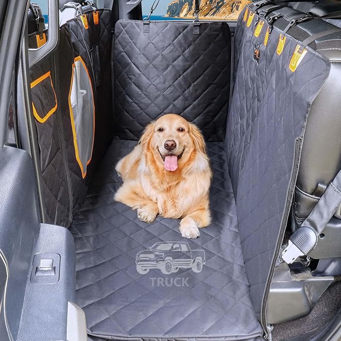 XL Dog Seat Cover for Truck, Waterproof Dog Floor Hammock for Crew Cab Trucks with Mesh Window, Heavy Duty Scratch-Proof Back Seat Cover Protector for F150