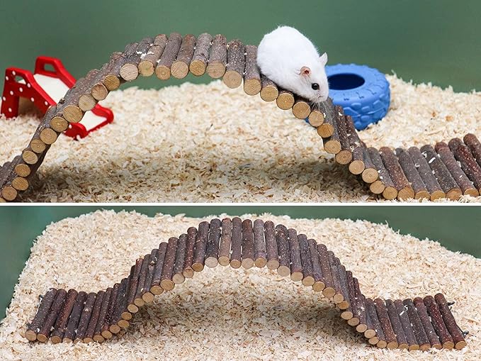 Rat Ladder Bridge, Wooden Hamster Climbing Ladder Toy, Small Animals Cage Accessories for Bird Parrot Hamster Mouse Rat Sugar Glider Hermit Crab Sugar Glider Chinchilla(23.62x3.14 Inches)