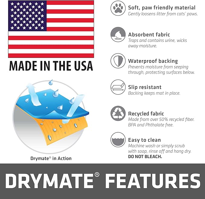 Drymate Original Cat Litter Mat, Contains Mess from Box, Protects Floors, Urine-Proof, Machine Washable, Soft on Kitty Paws, Absorbent, Waterproof (USA Made, Recycled Content) (29”x36”)(Blue Floral)