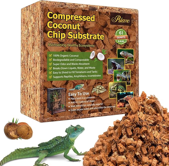 Coconut Chip Substrate for Reptile 60 Quart Natural Loose Coco Husk Chip Reptile Substrate Bedding for Snakes, Lizards, Gekos, Toad, Tortoise, Ball Pythons, Frogs, Amphibians Terrarium Tanks