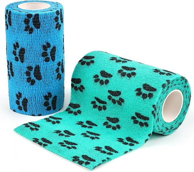 AUPCON Vet Wrap Cohesive Bandages Bulk Self Adhesive Bandage Wrap Self Adherent Wrap Non-Woven for Dogs Pet Animals & Ankle Sprains & Swelling 4 Inch x 5 Yards (2 Pack Lack Blue & Blue)