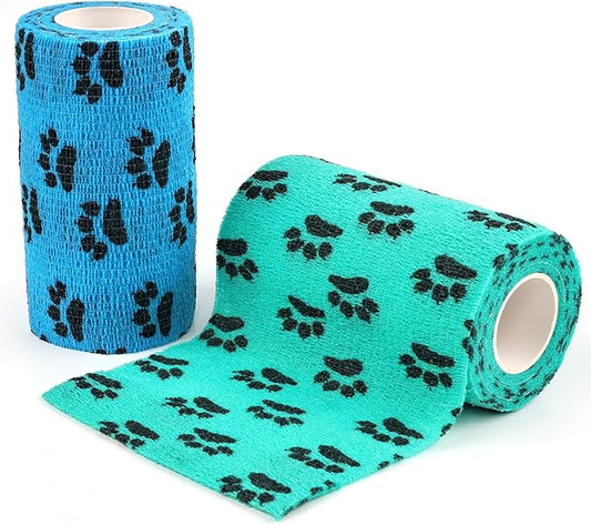 AUPCON Vet Wrap Cohesive Bandages Bulk Self Adhesive Bandage Wrap Self Adherent Wrap Non-Woven for Dogs Pet Animals & Ankle Sprains & Swelling 4 Inch x 5 Yards (2 Pack Lack Blue & Blue)