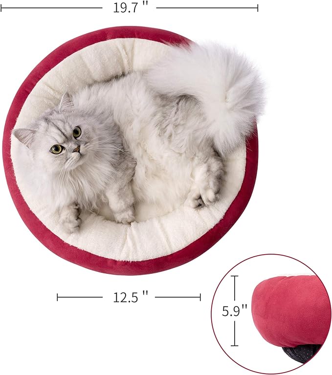 Love's cabin Round Donut Cat and Dog Cushion Bed, 20in Pet Bed for Cats or Small Dogs, Anti-Slip & Water-Resistant Bottom, Super Soft Durable Fabric Pet beds, Washable Luxury Cat & Dog Bed Red