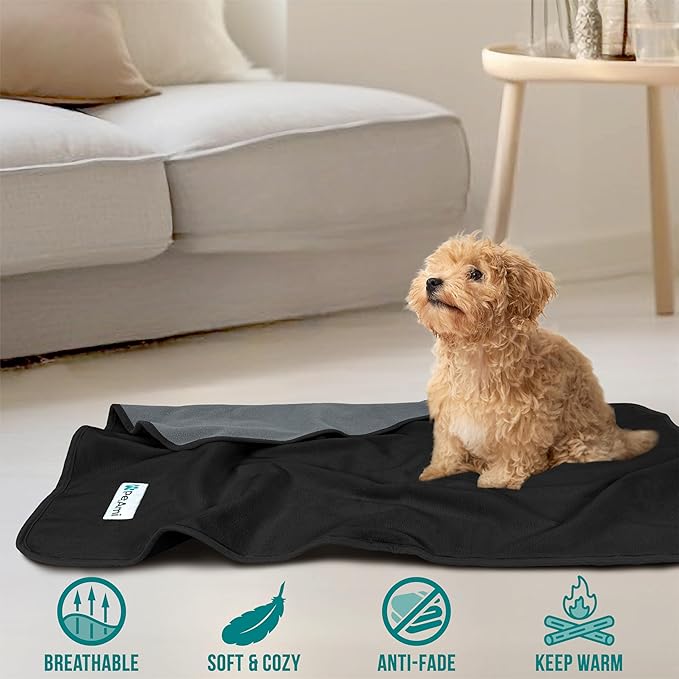 PetAmi Waterproof Dog Blanket for Medium Large Dog, Pet Puppy Blanket Couch Cover Protection, Fleece Cat Washable Throw, Couch Sofa Furniture Protector, Reversible Soft Plush, 40x60 Black/Gray