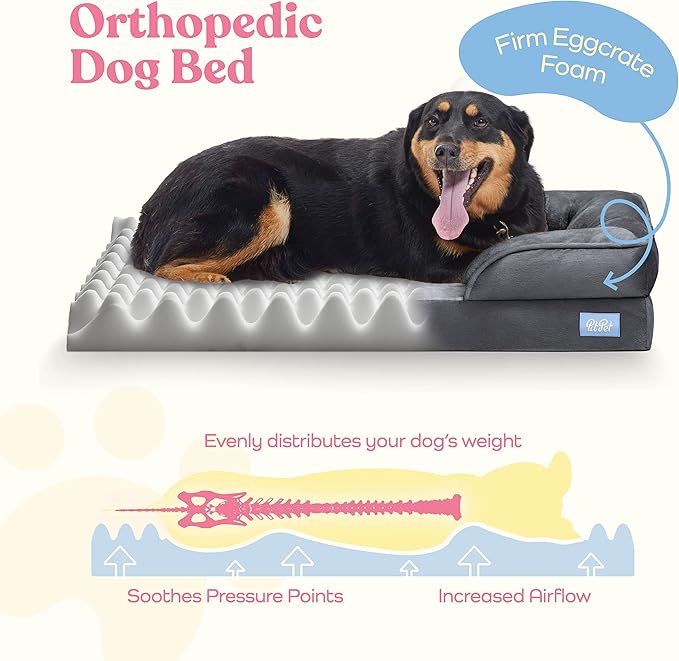 Orthopedic Sofa Dog Bed - Ultra Comfortable Dog Beds for X-Large Dogs - Breathable & Waterproof Pet Bed- Egg Foam Sofa Bed with Extra Head and Neck Support - Removable Washable Cover & Nonslip Bottom.