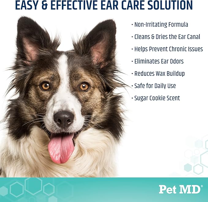 Pet MD Cat & Dog Ear Cleaner - Otic Ear Solution for Dogs - Pet Ear Cleaner - Cat Ear Cleaner Liquid - Cat & Dog Cleaning Supplies - Sugar Cookie Scent - 8 oz.