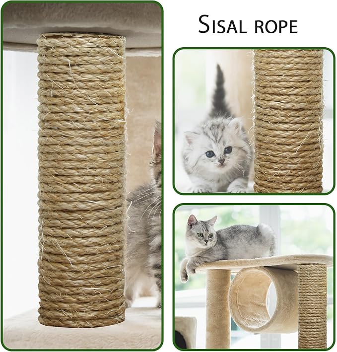 Cat Natural Sisal Rope 1/4 Inch 6mm 164-Feet for Cat Scratching Post Tree Tower Replacement Repair and Replace, DIY Hemp Twine Rope for Cat Scratching Furniture Window Perch and Crafts Gardening