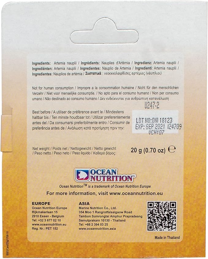 Ocean Nutrition Instant Baby Brine Shrimp 0.7-Ounces (20 Grams) Jar | Ready to Use Aquarium Fish Food Artemia Nauplii in Saline Solution | Saltwater Marine Freshwater Feeding Fry Larvae Reef