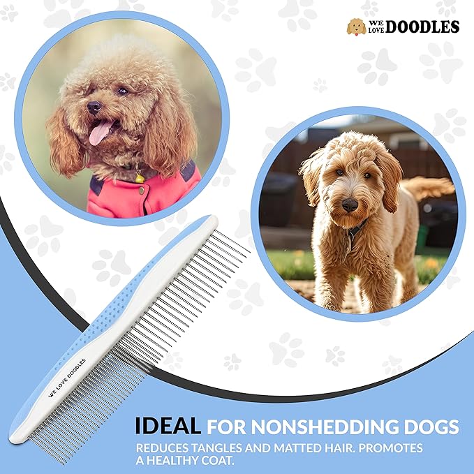 Metal Dog Grooming Comb | Removes Tangles & Matts | Dematting Pet Combs | Detangler For Matted Hair | Best Comb For Poodles, Goldendoodles, Doodles & Long Haired Dogs (Large) [We Love Doodles]