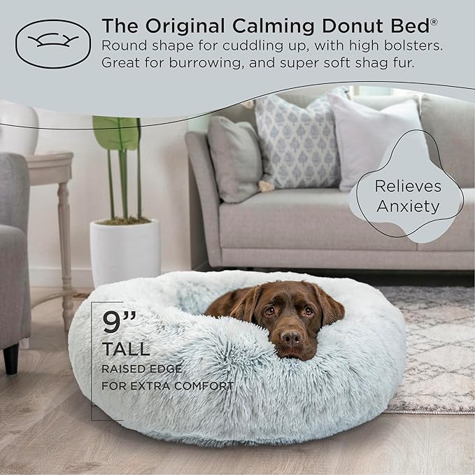 Best Friends by Sheri The Original Calming Donut Cat and Dog Bed in Shag Fur Frost, Large 36"