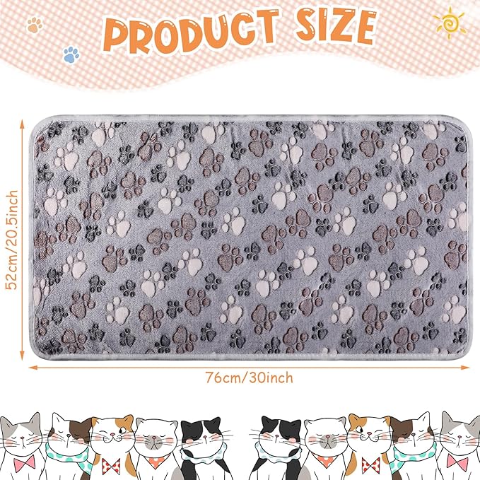 4 Pcs Pet Blanket Dog Puppy Blanket Paw Print Fleece Blanket for Small Medium Pet Dog Cat Warm Soft Sleep Mat Guinea Pig Cage Liners Blanket (Gray,Medium(30 x 20.5 Inch))