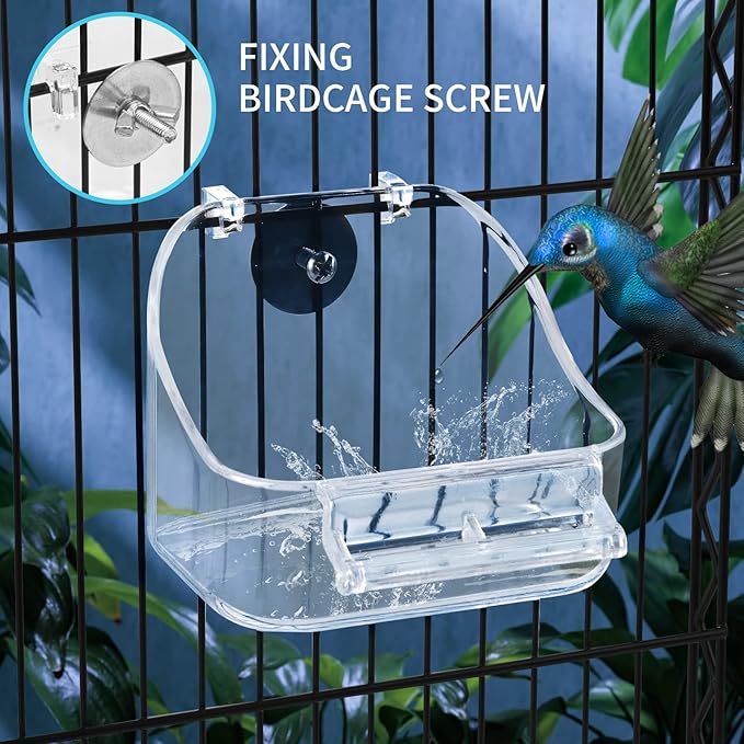 Acrylic Hanging Bird Bath Bird Caged Parrot Bathing Tub, Bird Cage Accessory Bathing Tub Bath for Small Brids Parakeet Canary Budgerigar Lovebirds (with Fixing Screws) (1PCS Transparent)