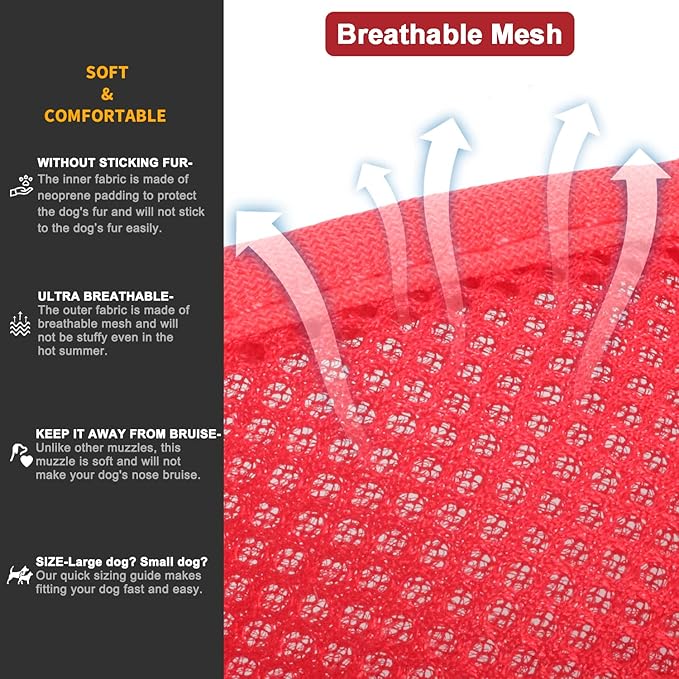 Dog Muzzle Anti Biting Barking and Chewing with Comfortable Mesh Soft Fabric and Adjustable Strap, Suitable for Small, Medium and Large Dogs(All Red,XS)