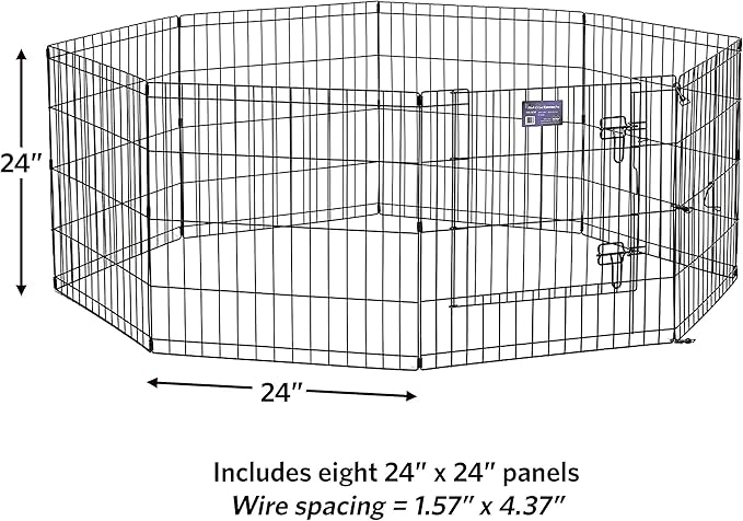 MidWest Homes for Pets Foldable Metal Dog Exercise Pen / Pet Playpen, Black w/ door, 24'W x 24'H