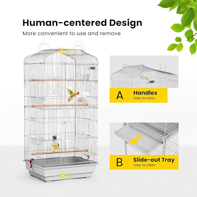 VIVOHOME 64 Inch Bird Cage with Play Top and Rolling Stand for Parrots Conures Lovebird Cockatiel Parakeets Gray