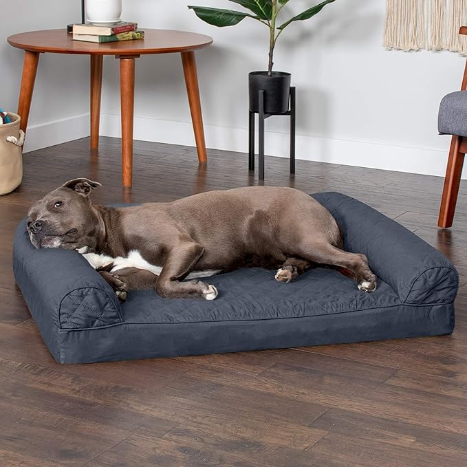 Furhaven Orthopedic Dog Bed for Large/Medium Dogs w/ Removable Bolsters & Washable Cover, For Dogs Up to 55 lbs - Quilted Sofa - Iron Gray, Large