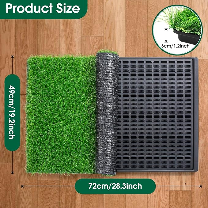 Dog Grass Potty，Dog grass pee pad，Indoor/Outdoor Portable Pet Loo with Tray，Medium Reusable Pet Litter Box Training Pads Toilet Tray with 2 Pcs Dog Grass Pee Pads for Replacement（ 29"x20"）