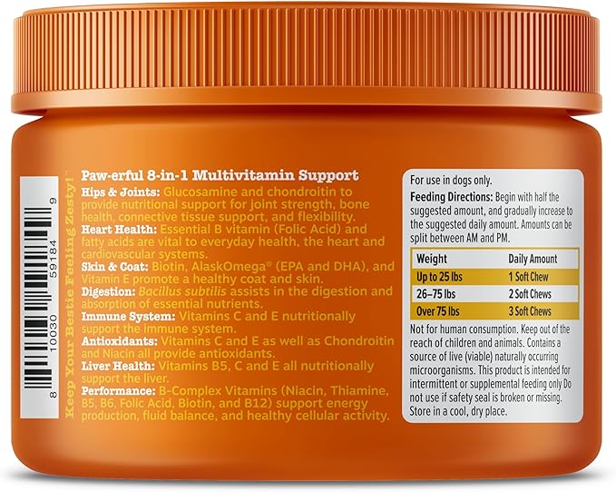 Zesty Paws Multivitamin Treats for Dogs - Glucosamine Chondroitin for Joint Support + Digestive Enzymes & Probiotics - Grain Free Dog Vitamin for Skin & Coat + Immune Health - Chicken - Mini - 90ct