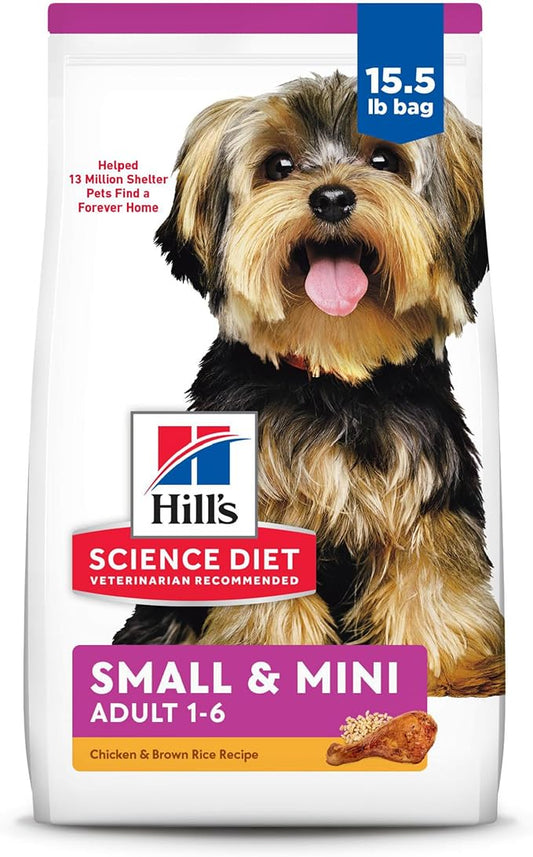 Hill's Science Diet Small & Mini, Adult 1-6, Small & Mini Breeds Premium Nutrition, Dry Dog Food, Chicken & Brown Rice, 15.5 lb Bag