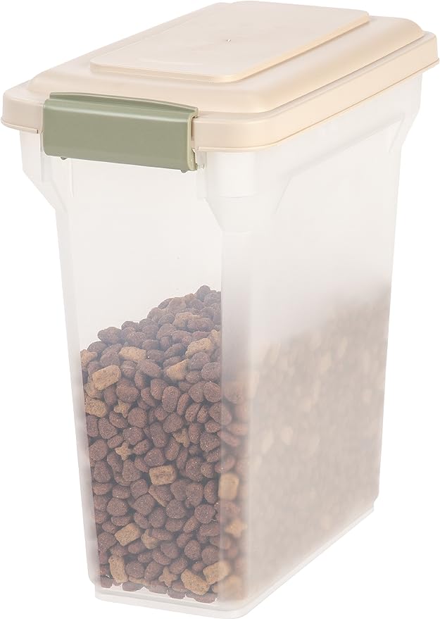 IRIS USA WeatherPro Airtight Dog Food Storage Container, Up to 13 lbs, for Dog Cat Bird and Other Pet Food Storage Bin, Pet Supplies, Keep Fresh, BPA Free, Clear/Almond