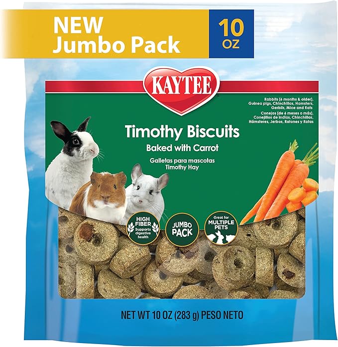 Kaytee Timothy Biscuits Baked Treat with Carrots for Guinea Pigs, Chinchillas, Hamsters, Gerbils and Mice, 10 oz