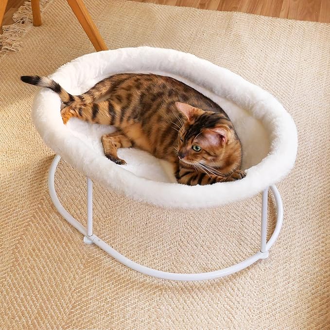 Elevated Cat Hammock Bed for Indoor Cats, Fluffy Warm Cuddle Cat Bed with Detachable Pad Bed Cover, Raised Pet Bed Cuddler for Sleeping Kittens, Small Dog, Oval Cat Hammock