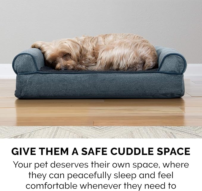 Furhaven Memory Foam Dog Bed for Large Dogs w/ Removable Bolsters & Washable Cover, For Dogs Up to 95 lbs - Sherpa & Chenille Sofa - Orion Blue, Jumbo/XL