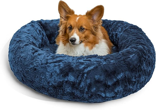 Best Friends by Sheri The Original Calming Donut Cat and Dog Bed in Lux Fur Navy, Medium 30"