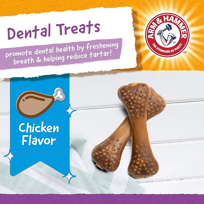 Arm & Hammer For Pets Nubbies Dental Treats for Dogs | Dental Chews Fight Bad Breath, Plaque & Tartar without Brushing | Baking Soda Enhanced Chicken Flavor Dog Treats, 20 Pcs (Packaging may vary)