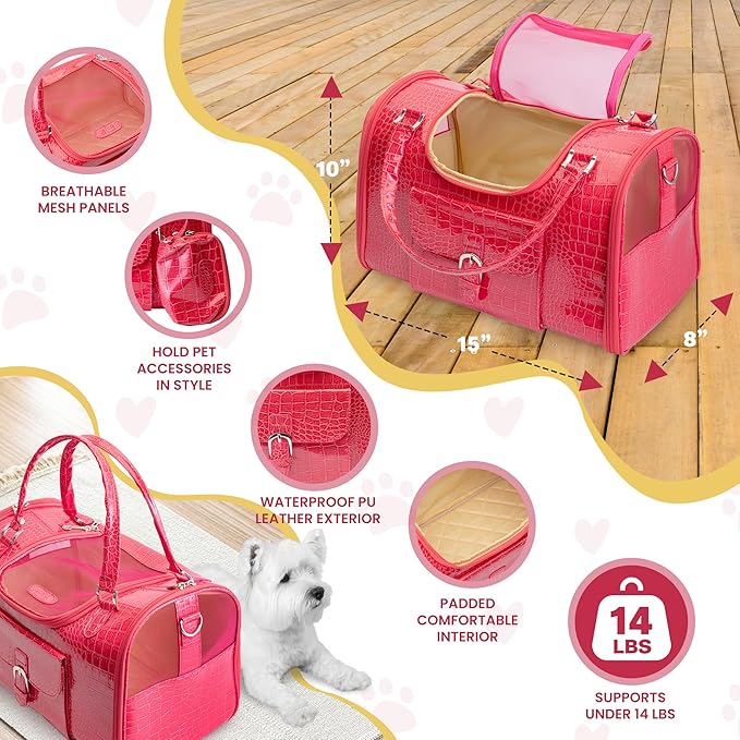 Cat Carrier, Dog Carrier, Pet Carrier, Stylish Pet Tote, Fashionable Cat Carrier and Small Dog Carrier, Airline Approved Pet Purse for Travel in Style