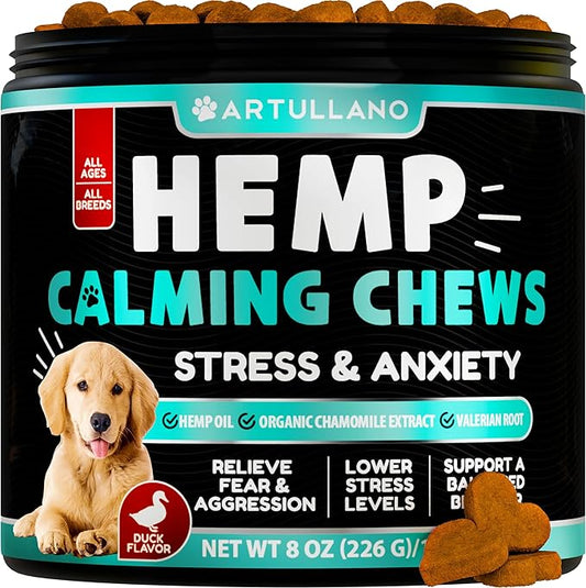 Hemp Calming Chews for Dogs - Advanced Dog Calming Chews - Anxiety Relief Treats - Dog Anxiety Relief Health - Sleep Aid - Hemp Oil - Hip and Joint Support Supplement - Made in USA - 120 Chews