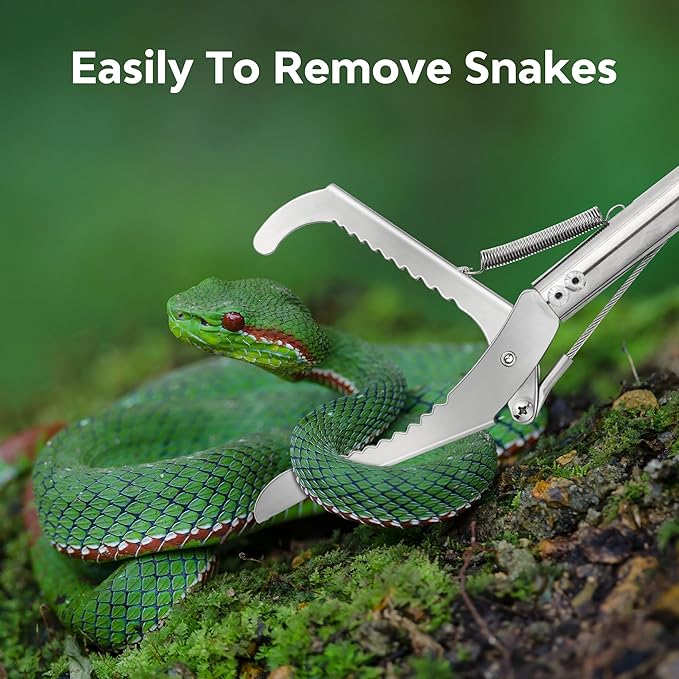 50inch Snake Clamp 26inch Retractable Snake Hook,Long Range Clamp Outdoor Reptile Clamp, Foldable Locking Snake Clamp Animal Handling Tool