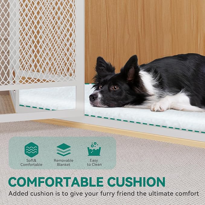 YITAHOME Corner Dog Crate Furniture with Cushion, 43.7" Dog Kennel Furniture with Metal Mesh, Wooden Dog Kennel for Small Medium Dogs, Walnut Color