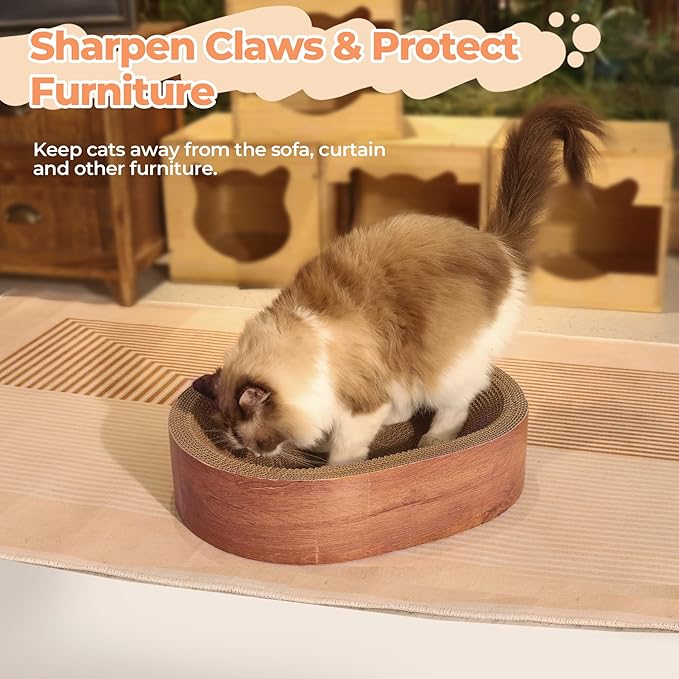 ComSaf Cat Scratcher Bed, Corrugated Cardboard Cat Scratch Bed Lounge Durable Long Lasting, Cat Scratch Pad Cat Scratching Board for Indoor Cats Protecting Furniture Sofa(Oval)