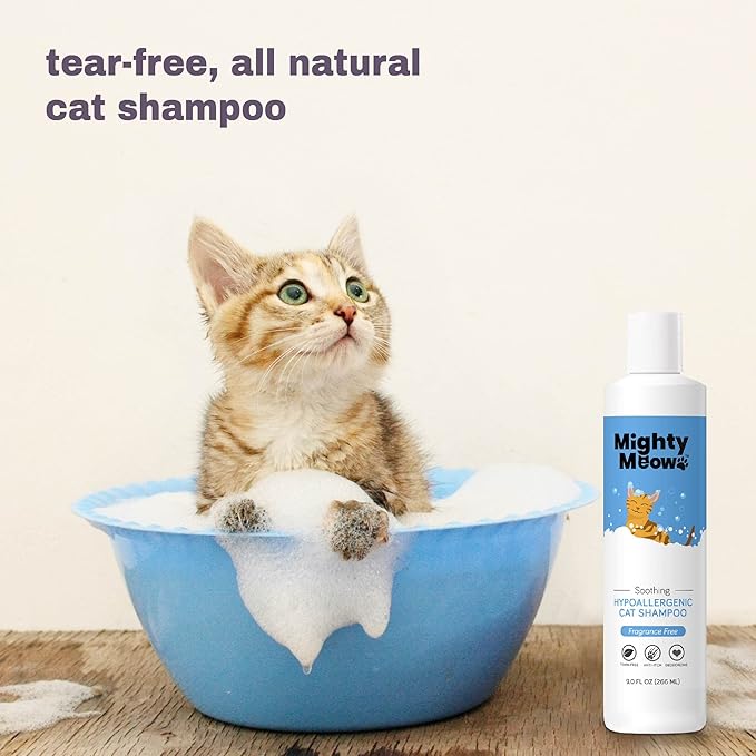 Soothing Hypoallergenic Cat Shampoo – Easy at-home Cat Grooming | Deodorizes | Gentle & Anti-itch | Natural & Allergy-safe Cat Shampoo Sensitive Skin – Fragrance Free | 9 fl oz