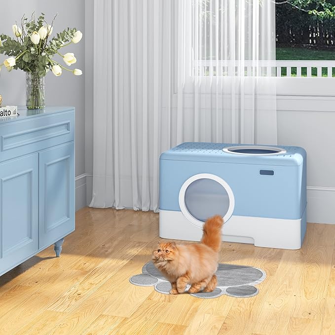 YITAHOME Large Enclosed Cat Litter Box with Lid Cover, Hooded Odorless Anti-Splashing Cat Toilet with Drawer Litter Scoop Front Entry Top Exit Door, Easy to Install and Clean