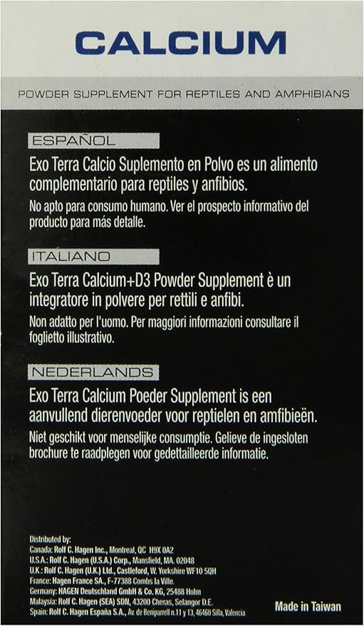 Exo Terra Calcium Powder Supplement for Reptiles and Amphibians, 3.2 Oz., PT 1851